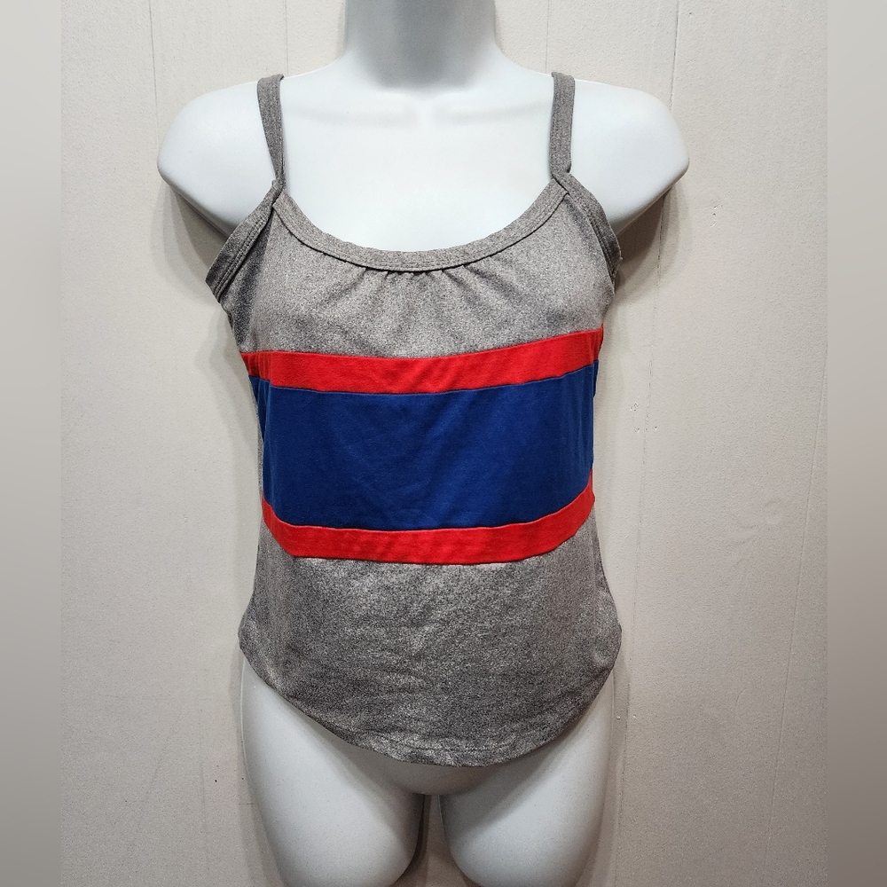 Rue 21 Tank Large Striped Gray Blue Red Soft Casual Summer B742